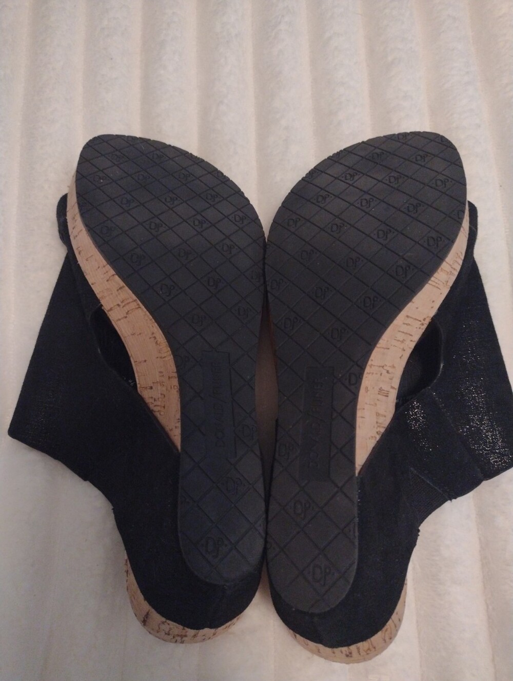 Donald Pliner Women 7 Gyer Cork Wedge Slip On Sandal Black Metallic One Toe Ring - Picture 10 of 13